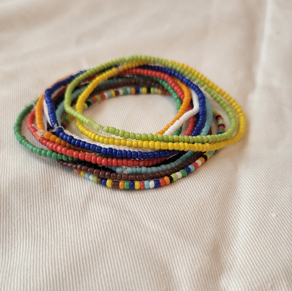 Handmade Seed Bead Bracelet Stack of 11 - Picture 2 of 6